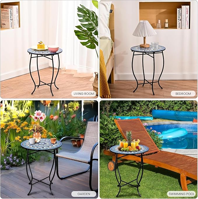Metal Round Side Table, Weather Resistant Patio Accent Table for Indoor Outdoor Use, Plant Stand for Flower Pots Vase Home Decor, Easy Assemble