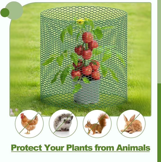 All-in-One 400 Inch Plant Protectors from Animals Kit - 0.85mm Heavy Duty Chicken Wire Cloche,Free-Cut Wire Mesh Roll Includes Pliers, Gloves, Ties, Stakes for Custom Outdoor Cages (12 * 400 Inch)