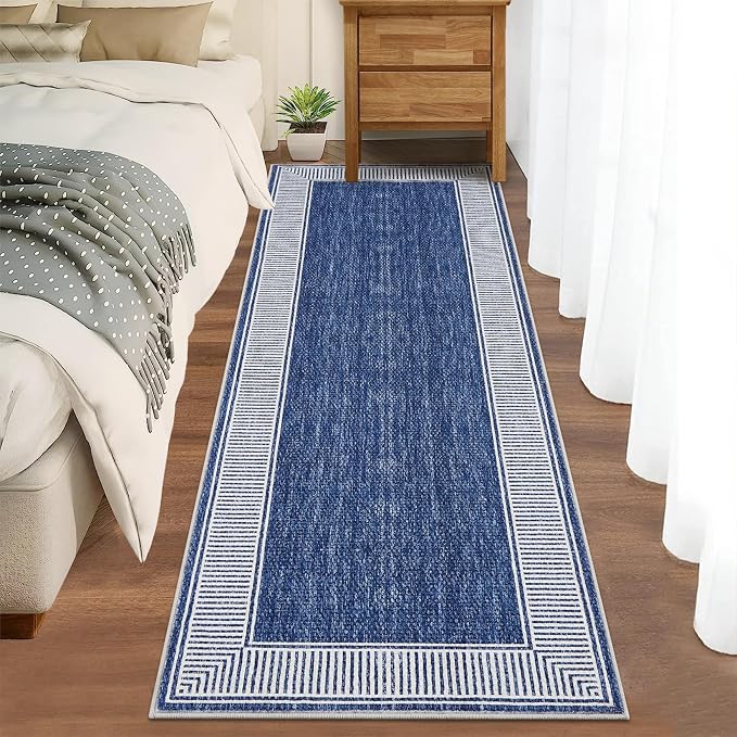 GarveeHome 2x8 Washable Kitchen Runner Rug Non Slip Modern Solid Runners | Low Pile Long Hallway Runner Rugs Blue Throw Carpet for Bathroom Living Room Bedroom, Blue