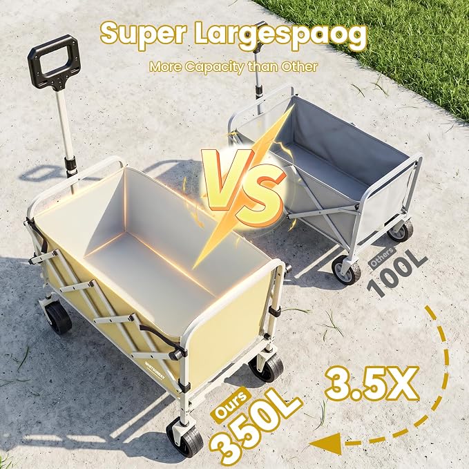 Collapsible Folding Wagon Cart, Heavy Duty Utility Wagons with Wheels,Portable Utility Cart for Camping,Garden,Beach,Sports Yellow
