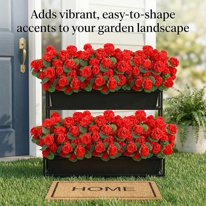 24 Pcs Artificial Geranium Flowers for Outdoor, UV Resistant Geraniums Artificial Flowers Realistic Faux Flowers Outdoor for Planters Outside Porch Garden Decor (15.3", Red)