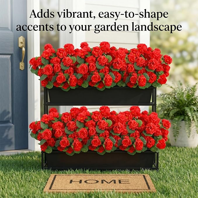 12 Pcs Artificial Geranium Flowers for Outdoor, UV Resistant Geraniums Artificial Flowers Realistic Faux Flowers Outdoor for Planters Outside Porch Garden Decor (15.3", Red)
