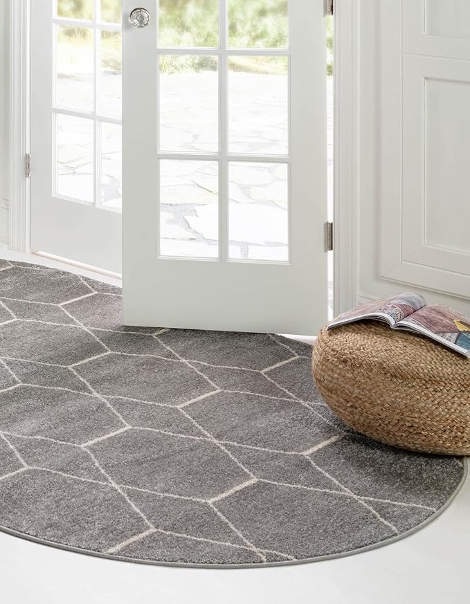 Unique Loom Trellis Frieze Collection Area Rug - Geometric (3' x 5' Oval, Light Gray/ Ivory)