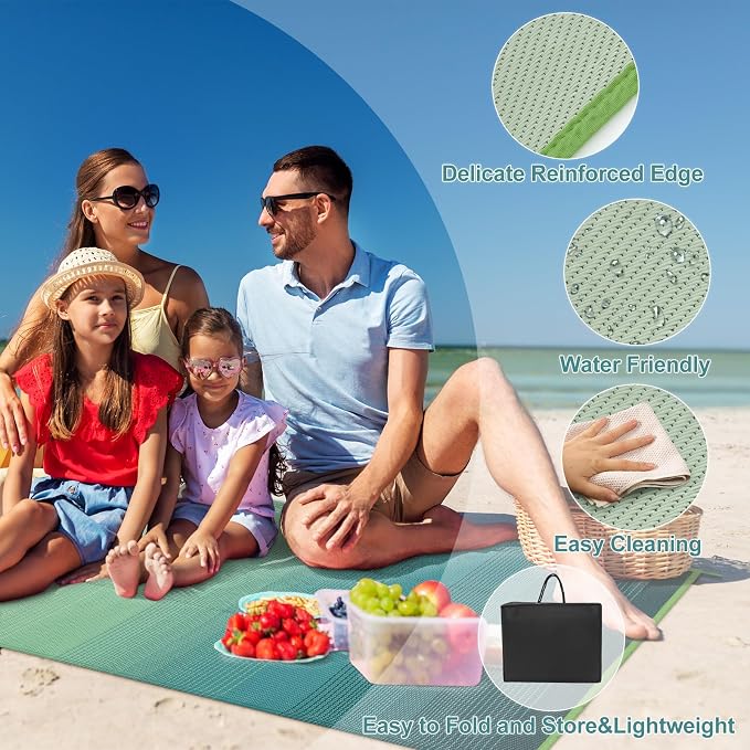 Lahome Outdoor Plastic Straw Rug 5x8, Reversible Waterproof Outdoor Rug Rv Outdoor Mats for Camping Large Carpet for Porch, Deck, Camper, Balcony, Picnic, Blue-Green 5x8