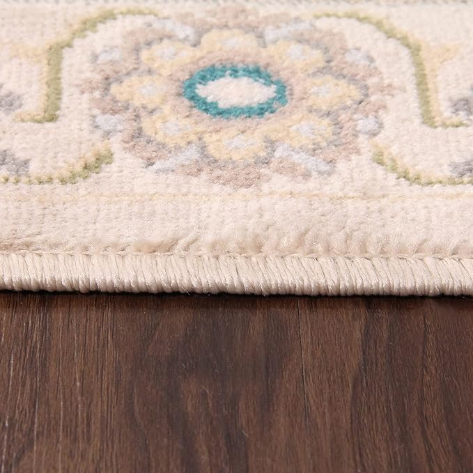 Superior Indoor Area Rug or Runner, Patchwork Rustic Leaves Floor Decor, Soft Plush Rugs for Living Room, Office, Kitchen, Dining, Aesthetic Home Accessories, Zelder Collection 8ft x 10ft - Beige