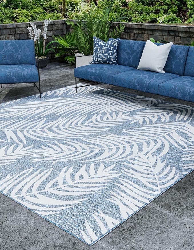 Unique Loom Outdoor Botanical Collection Area Rug - Palm (10' Square Blue/Navy Blue)