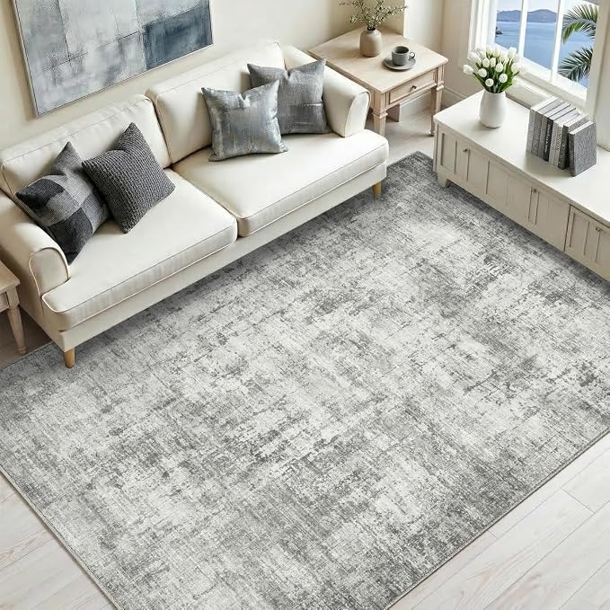 5x7 Area Rugs Washable Living Room Rug Non Slip Soft Carpets | Modern Abstract Indoor Floor Stain Resistant Carpet for Bedroom Dining Room Farmhouse Nursery Home Office Grey