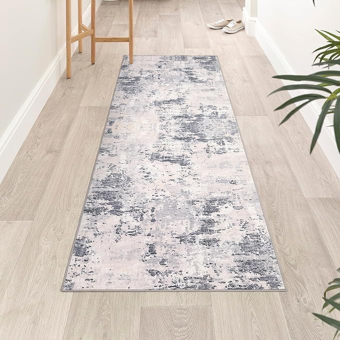 ROYHOME Modern Abstract 2x10 Runner Rug Washable Non Slip Stain Resistant Rug for Hallway Kitchen Bedroom Non Shedding Low Pile Indoor Floor Cover,Grey Taupe