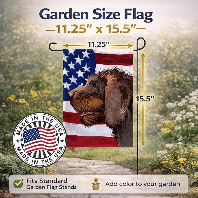 Caroline's Treasures CK6484GF Cesky Fousek Dog American Flag Garden Flag Mailbox Flag Decorative Yard Flag Banner Outside Patio Artwork Yard Flower Beds, Garden Size, Multicolor