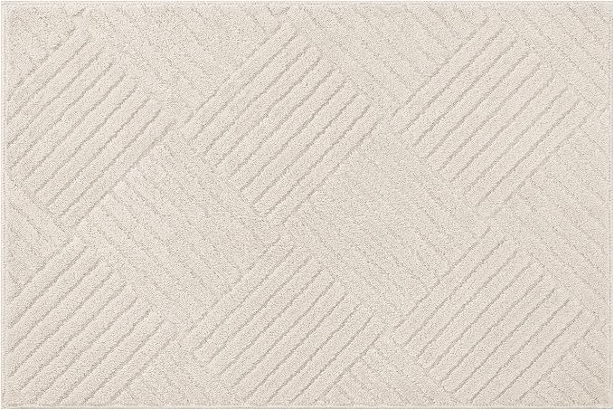 2x3 Bedroom Runner, Soft Beige Geometric Fluffy Hallway Mat | Washable Modern Hall Floor Rug, Non Slip Shaggy Boho Indoor Accent Kitchen Throw Carpet for Laundry, Entyway and Bathroom
