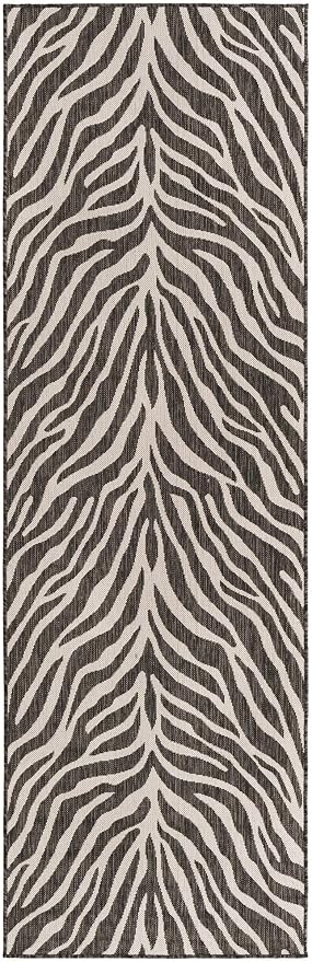 Unique Loom Outdoor Safari Collection Area Rug - Tsavo (2' 11" x 10' Runner, White/ Black)