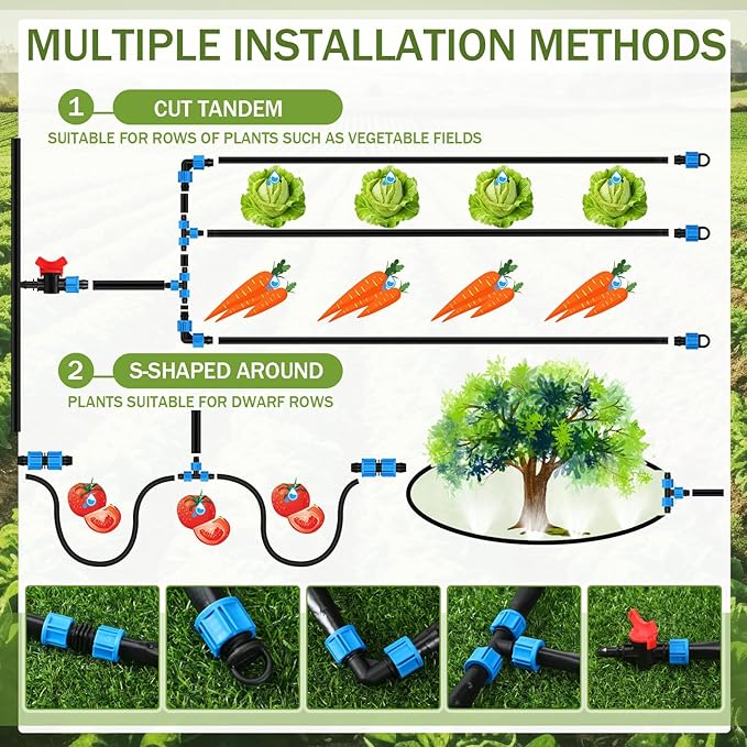 Tondiamo 500 ft 5/8 Inch Drip Tape Irrigation Tubing Kit 8 Mil 6" Spacing Hose Garden Landscape Irrigation System Automatic Equipment for Farms