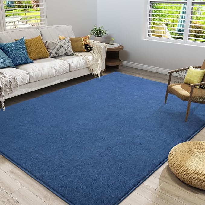 Amearea Large Area Rugs for Bedroom Living Room, 8x10 Blue Memory Foam Rug | Thickened Fluffy Indoor Washable Rugs Non Slip Minimalist Carpet for Boys Girls Dorm Nursery Room Decor