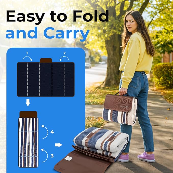 scuddles Extra Large Picnic Blanket 60" x 80" for Beach & Camping | Waterproof Outdoor Mat with Soft Dual-Layer Comfort, Reinforced Edges, Foldable Travel Rug with Compact Foldable Design