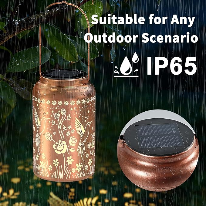JEJOT Hummingbird Solar Lanterns Outdoor Waterproof, Birthday Gifts for Women Mom Grandma,Metal Hanging Solar Lantern for Yard,Garden,Porch Landscape Deconrations-1 Pack