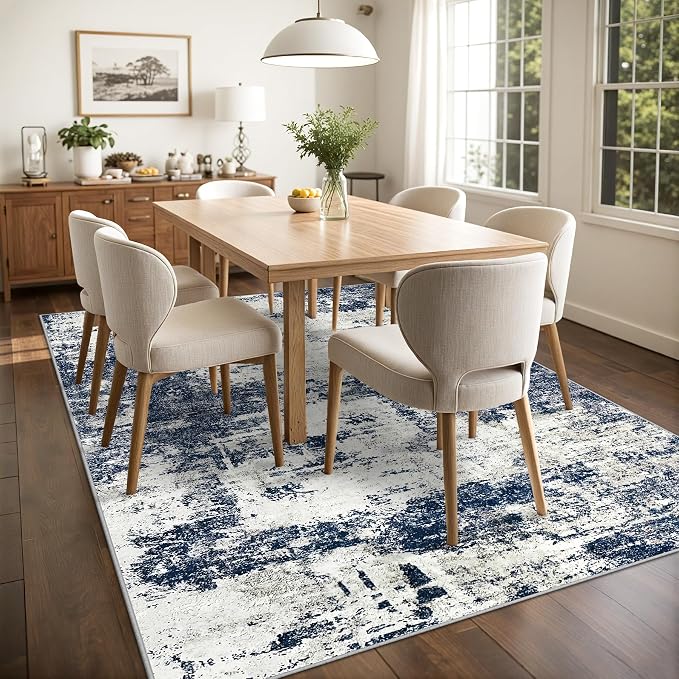 Tosuoka 9x12 Area Rugs for Living Room Abstract Washable Gray Blue Rug | With Anti-Slip Backing，Non-Shedding，Stain-Resistant，Soft Modern Large Carpet for Bedroom Dining Room Farmhouse Nursery