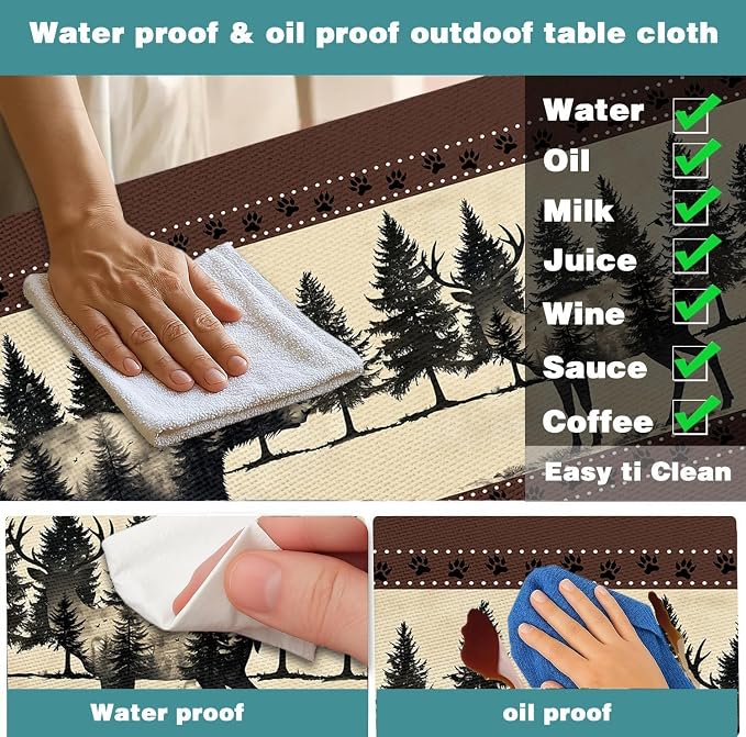 Picnic Table Cover with Bench Covers and Bag, Farmhouse Bear Camper Waterproof Windproof, Fitted Tablecloth Cover with Elastic Edge, for Indoor & Outdoor, Garden, Camping, 3 Pieces Set, 30x72 Inch