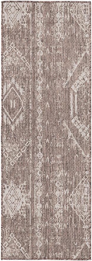 Unique Loom Outdoor Bohemian Collection Area Rug - Anthro (2' x 6' 1" Runner, Brown/ Ivory)