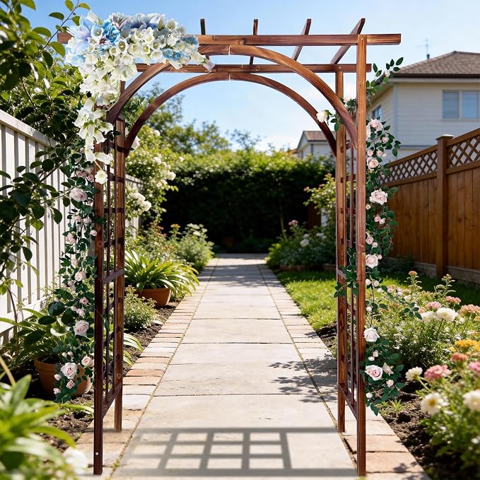 Garvee 85 in Wooden Garden Arbor,Solid Fir Wood Trellis for Plant Climbing,Wedding Ceremony Decoration Pergola for Garden Backyard,Lawn, Carbonized Wood