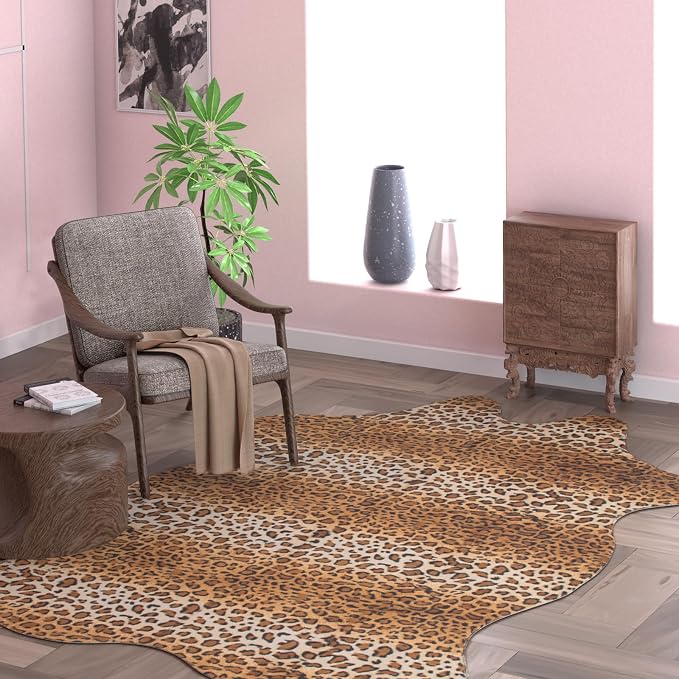 MACEVIA Leopard Rug Cheetah Print Rugs Western Decor for Living Room Bedroom Faux Animal Area Carpet Non-Slip 59" L x 47.2" W(4.9ft x 3.9ft)