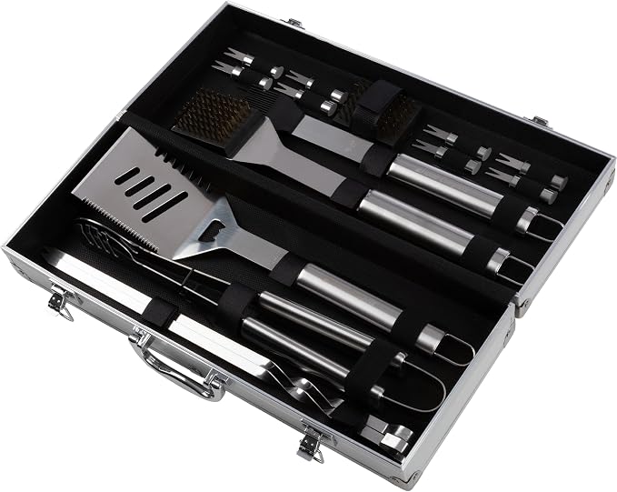 16-Piece BBQ Grill Accessories Set - Barbecue Tool Kit with Aluminum Case for Home Grilling - Great Gift for Birthday or Father’s Day by Home-Complete