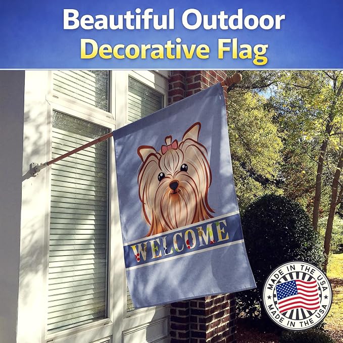 Caroline's Treasures BB1390CHF Yorkie Yorkishire Terrier Welcome House Flag, Blue Large Porch Sleeve Pole Decorative Outside Yard Banner Artwork Wall Hanging, Polyester, House Size, Multicolor