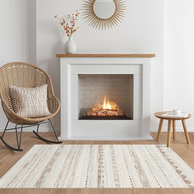 Nakagishi Boho 2x4 Washable Area Rug Non Slip Carpet for Entryway Beige | Pet & Kid Friendly, Machine Washable, Low Pile Carpet for Kitchen Hallway Daily Home Decor,Farmhouse Neutral Moroccan