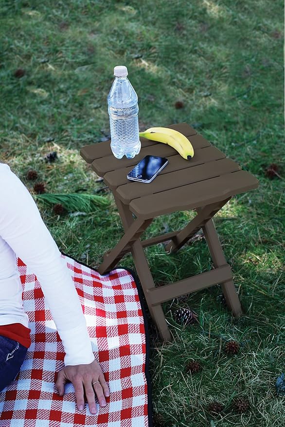 Camco Adirondack Style Folding Plastic Large Table with Footrest Design and Easy to Setup Construction for Indoor or Outdoor Use, Mocha
