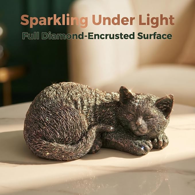 Sleeping Cat Statue Outdoor Garden, Bronze Patina Resin Sculpture, Cat Statues Indoor Outdoor Decor for Garden Patio Yard Lawn, Unique Pet Memorial Ornament, Thoughtful Keepsake Gift for Cat Lovers