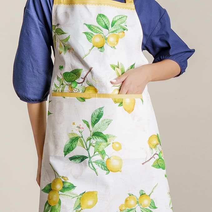 Maison d' Hermine Aprons for women with Pocket 100% Cotton (27.50"x31.50") | Adjustable Neck Strap & long ties Apron Men Chef Wedding Cooking Gardening Server Maid