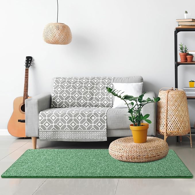 Chicrug Memory Foam 2x4 Small Runner Rugs for Hallway Entryway Bedroom | Modern Low-Pile Carpet Runner Rug for Kitchen, Throw Kids Rug for Bedside Dorm Room Decor, Green and White