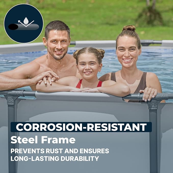 Bestway Steel Pro MAX 14' x 42" Above Ground Swimming Pool Set with Pump | Durable Round Metal Frame Outdoor Backyard Pool, Puncture-Resistant Liner - Ladder and Cover Included, Gray