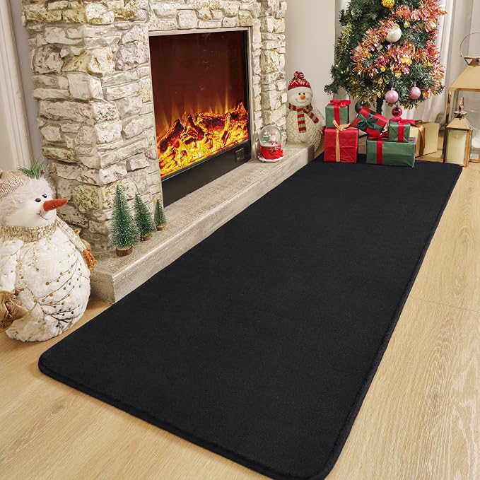 Amearea Modern Soft Hallway Runner Rug, 3x8 Feet Long Runners for Hallways | Washable Runner Rugs, Non Slip Memory Foam Rug Black Runner Rugs Carpet for Entrance Kitchen Kids Room Decor