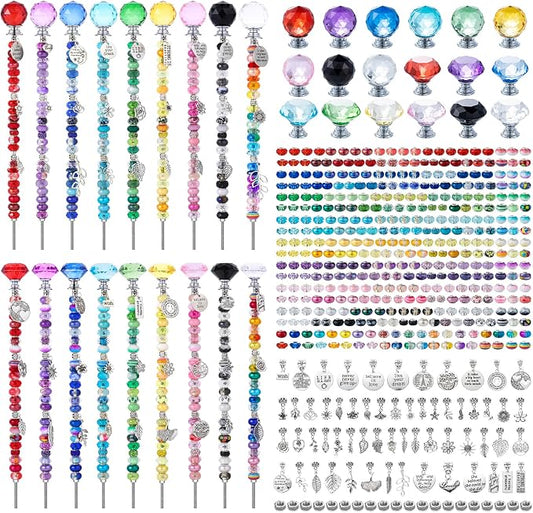 513Pcs DIY Beaded Garden Stakes, Fairy Wand Kit Garden Stakes Decorative with 18 Threaded Rod, Crystal Top, Large Holes Bead for Christmas Plants Garden Outdoor&Indoor Decorative（12IN）