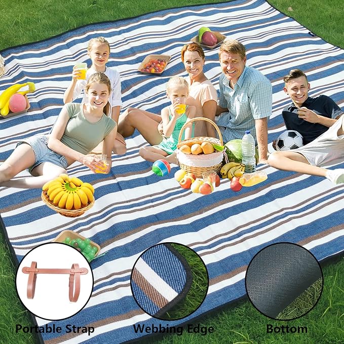 79”x79” Picnic Blanket Extra Large, Waterproof and Foldable Beach Blanket, 3-Layer Outdoor Blanket for 6 to 8 Adults, for Camping, Park, Beach, Grass, Indoors