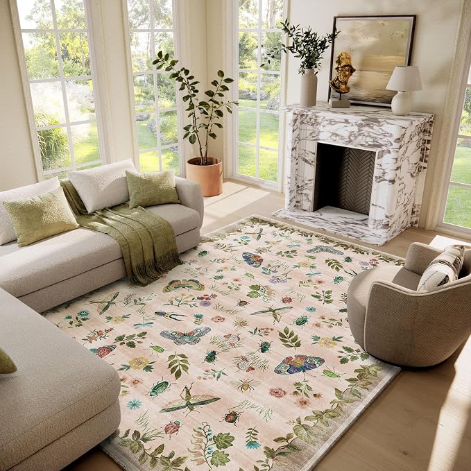Machine Washable Rugs for Living Room: 6x9 Area Rugs Bedroom Rug Stain Resistant Non Slip Low Pile Soft Lightweight Carpet for Kitchen Dining Room Nursery Kids Room Home Office Farmhouse