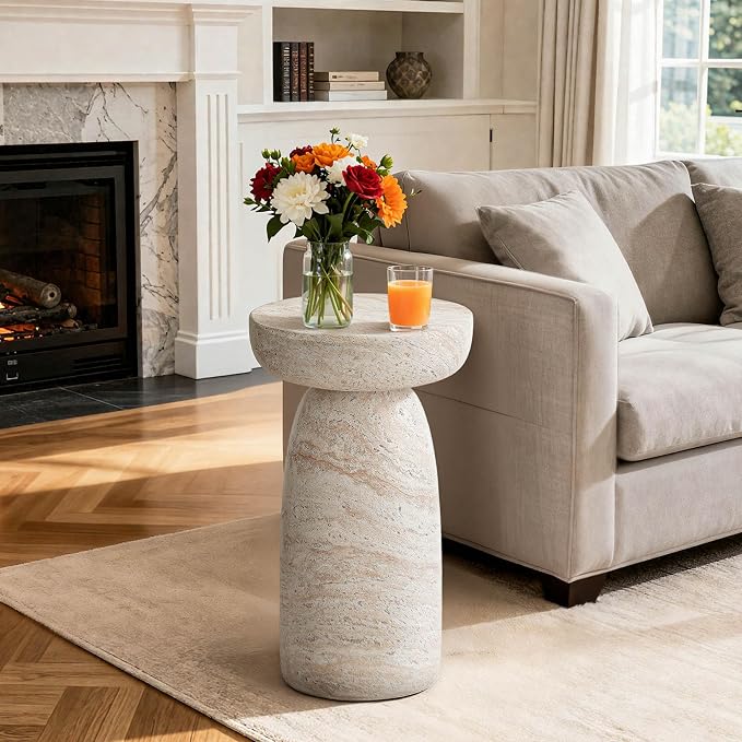 Outdoor Side Table Pedestal, 24" Modern Geometric Accent Coffee Table | Decorative Patio Table for Balcony & Porch, Space-Saving for Small Areas,Planter Stand for Garden or Living Room