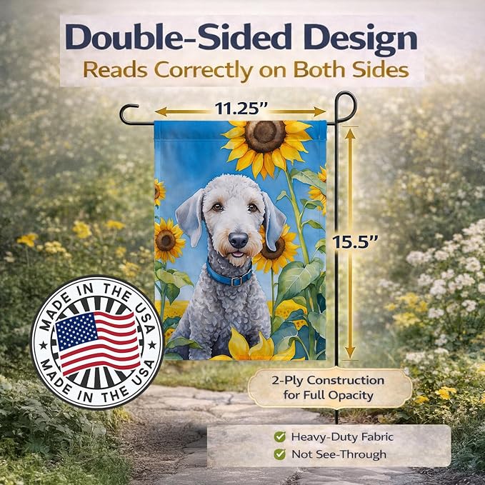 Caroline's Treasures DAC6021GF Bedlington Terrier in Sunflowers Garden Flag Mailbox Flag Decorative Yard Flag Banner Outside Patio Artwork Yard Flower Beds, Garden Size, Multicolor