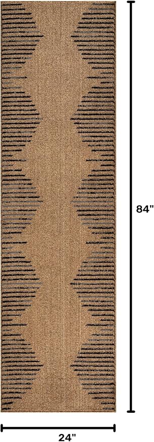 Rugshop Bohemian Stripe Stain Resistant Living Room Runner Rug Jute 2' x 7' | High Traffic, Rectangular, Size 2' x 7', Bedroom, Dining Room, Home Office, Kitchen, Entryway, Hallway, Nursery, Kids Room