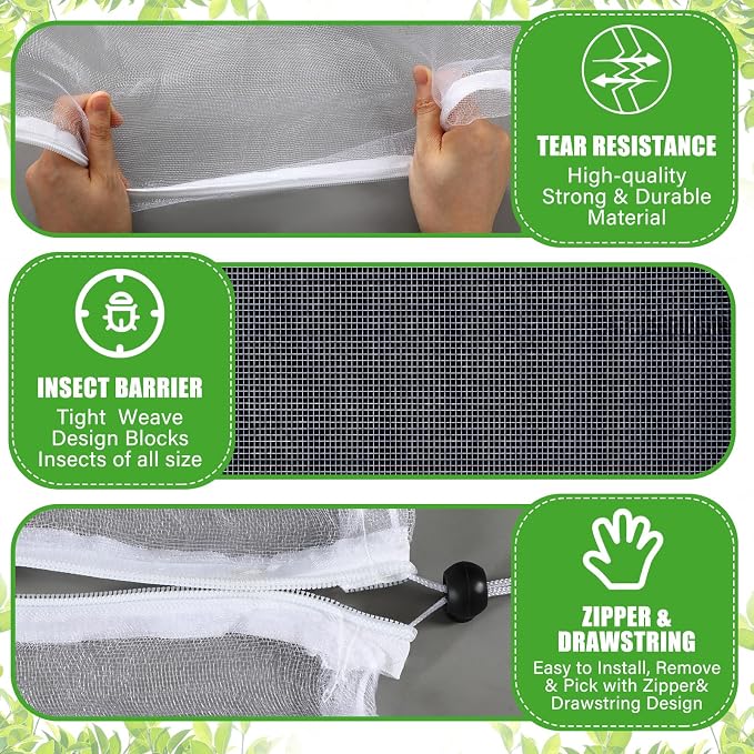 20 x 16.4 ft Large Fruit Tree Netting for Protecting Fruit from Squirrels Birds Bug Deer & Rat Garden Mesh Netting with Zipper and Drawstring for Blueberry Peach Apple Garden Bushes