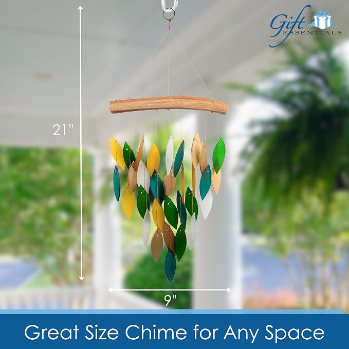 Blue Handworks Rainforest Waterfall Glass Wind Chime | Handcrafted Waterfall Glass Wind Chime in Deep Emerald Green, Bold Gold, Chartreuse Yellow, Dark Teal and Frosted White