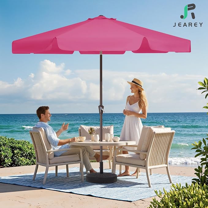 JEAREY 9 FT Patio Umbrella Outdoor, Table Umbrellas Market Umbrella w/Push Button Tilt/Crank, 8 Sturdy Ribs(Rose Pink)