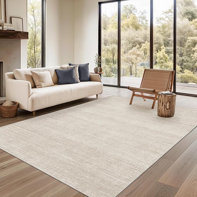 Valenrug Washable Rugs 5x7, Non Slip Large Area Rugs for Living Room, Beige | Soft Low Pile, Thin & Lighweight Carpet, Folable Stain Resistant Modern Indoor Floor Mat for Bedroom, Dining Room, Home Decor