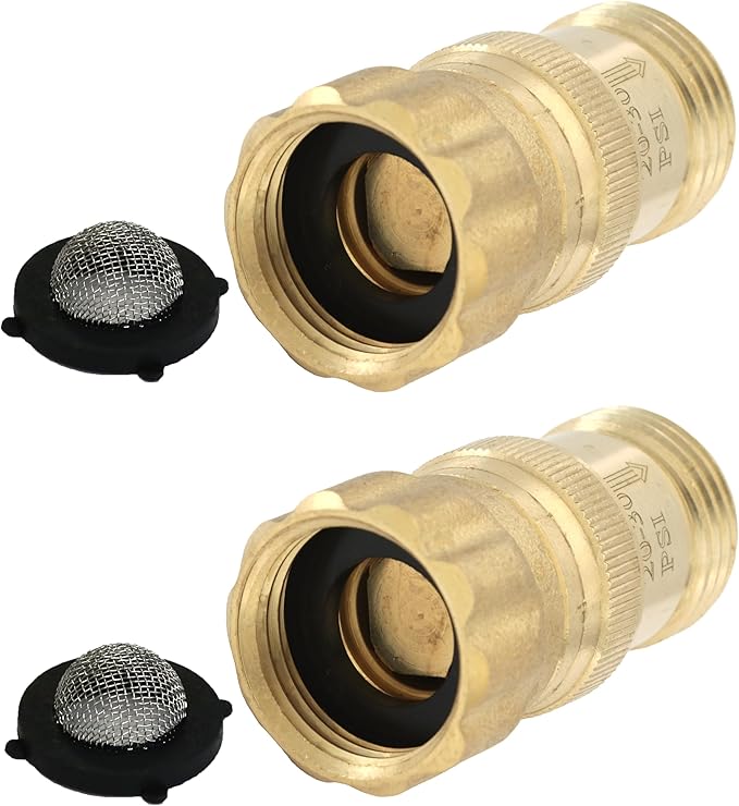 Heavy Duty 25 psi Water Pressure Regulator 3/4 inch Hose Thread Drip Irrigation System Pressure Reducer, Lead-Free Brass (With Regular and Screen O-Rings, 2, Count)