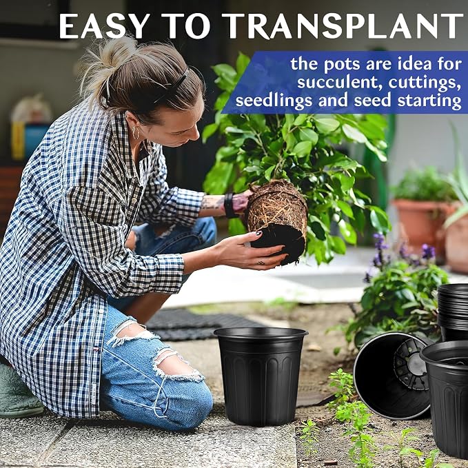 5 Gallon Pots for Plants, 11.4 Inch Gallon Nursery Pots with Drainage Holes, 5 Gallon Plastic Plant Pots for Cuttings, Seeding, Succulents, Transplanting