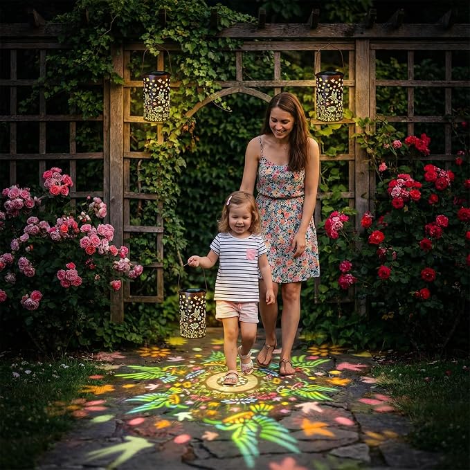 2 Pack Colorful Hanging Solar Lanterns Outdoor Waterproof [6 Hummingbirds], Metal Decorative Hummingbird Solar Lantern for Front Porch Yard Table Path Garden Decor, Ideal Gifts for Mom Wife Grandma