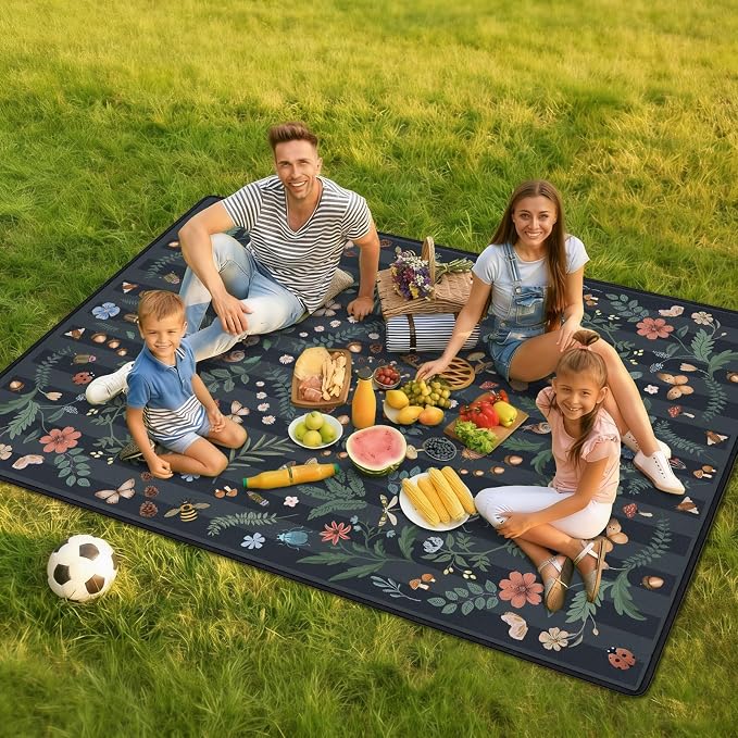 Mushroom Picnic Blankets Waterproof Foldable, 80″X80″ Extra Large Picnic Mat Insect Outdoor Blanket for Grass, Packable Beach Blanket Sandproof Picnic Accessories for Camping Music Festival Park Lawn