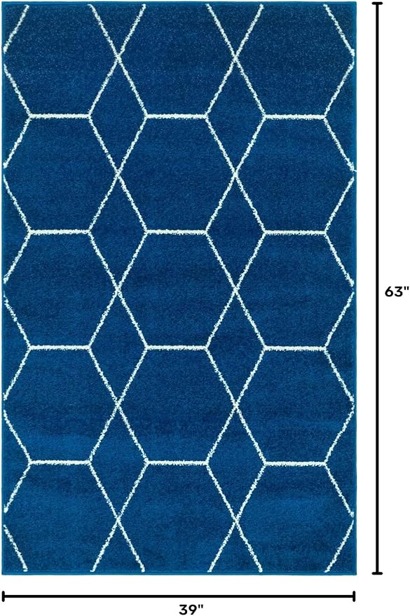 Unique Loom Trellis Frieze Collection Area Rug - Geometric (3' 3" x 5' 3", Navy Blue/ Ivory)
