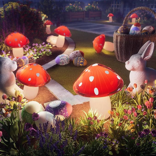 Solar Mushroom Lights Outdoor 9 Pack, Garden Outdoor Decor, 8 Lighting Modes, IP65 Waterproof, Crystal-Clear Fairy Decoration for Pathway/Yard/Flower Bed/Patio/Landscape/Backyard/Dwarf, String 30 FT