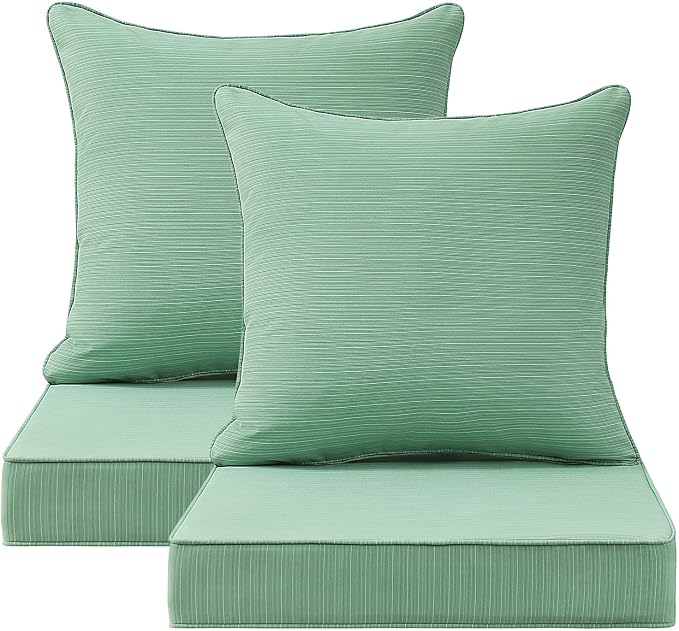 Outdoor Deep Seat & Back Cushion Set (2-Pack), 24 x 24 Inch Water Repellent and Fade Resistant Patio Furniture with Removable Cover for Outside Sofa Couch, Ash Pinstripe Weave